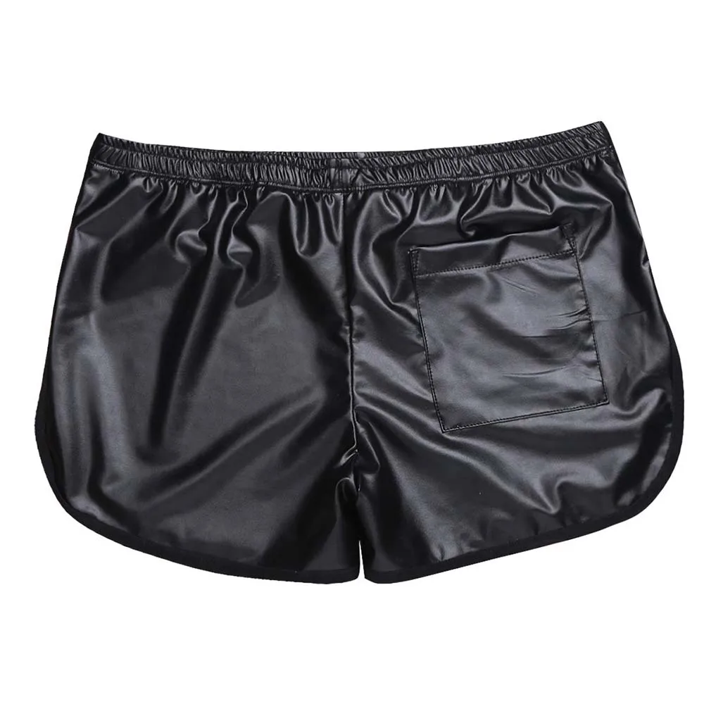 Faux Leather Boxer Summer WetLook  Fitness Sports Casual Short Male Gym Pants Men Loose Casual Shorts Streetwear 2021