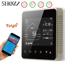 Tuya-温度および湿度センサー,wifi co2対2.5の赤外線,換気システム用の活性炭化制御を備えたインテリジェント4 in1空気バルブ