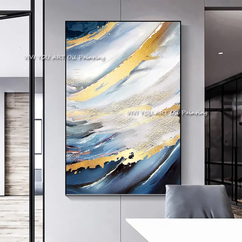 The Best Black Blue Yellow White Modern Handpainted Abstrat Oil Painting On Canvas Home Decor Wall Art Picture For Living Room