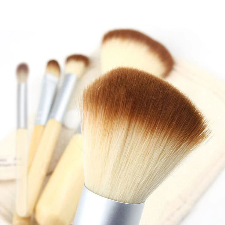 Makeup Cosmetic Brush Foundation Powder Reusable Storage Pouch Convenient Carry Kit4pcs Soft Bamboo Natural Cotton and Hemp