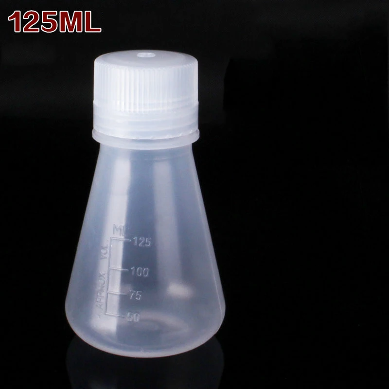 Flcopropriété Erlenmeyer Conique en Plastique Polypropylène avec Bouchon à Vis PE, Graduations Moulées, 25ml, 50ml, 100ml, 500ml, 1000ml, 2000ml