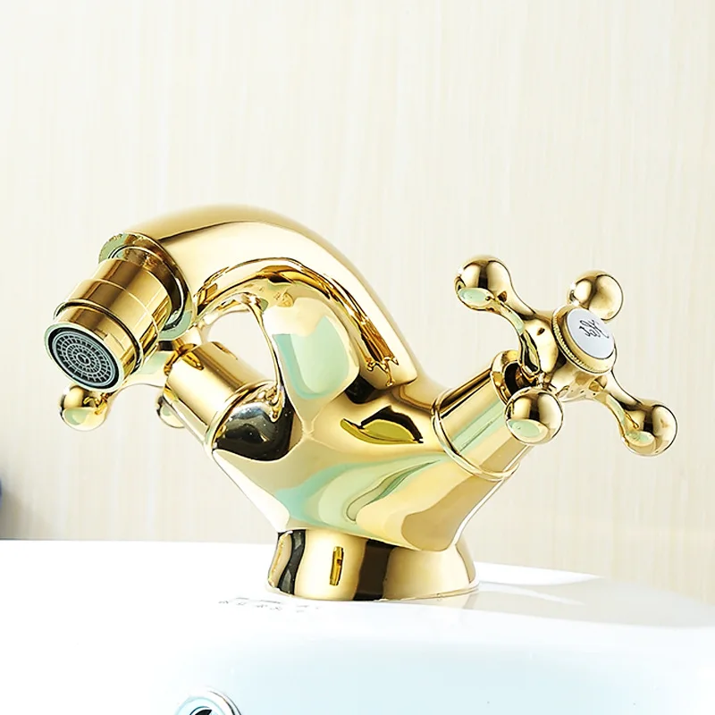 

Basin Faucet bathroom Sink Faucet gold bidet faucet Deck Vintage Wash Hot Cold Mixer Tap Crane double cross handle