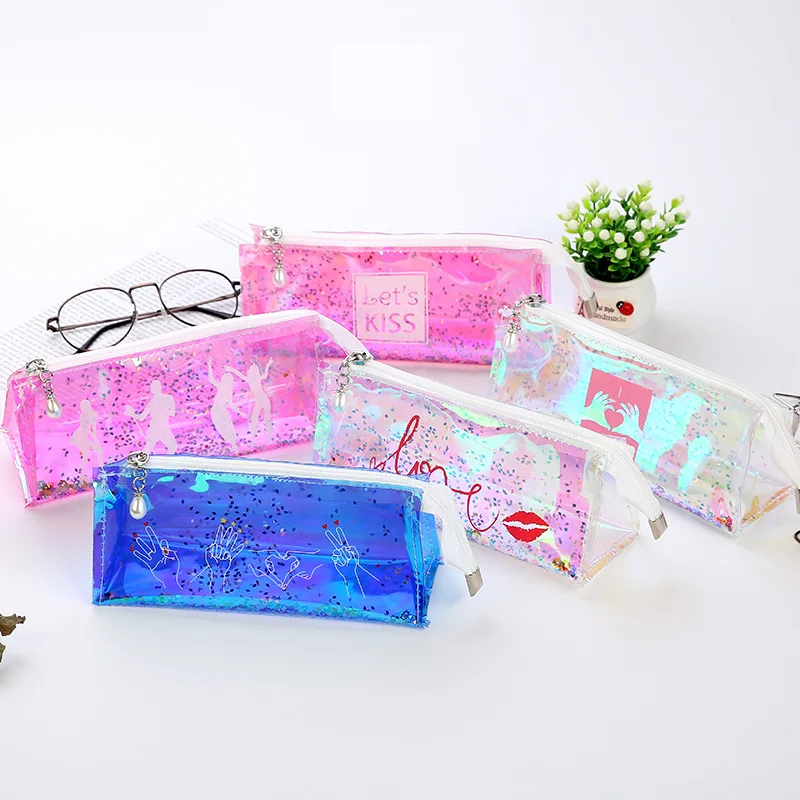 1 Pcs Kawaii Pencil Case Laser transparent sequins School Pencil Box Pencilcase Pencil Bag School Supplies Stationery