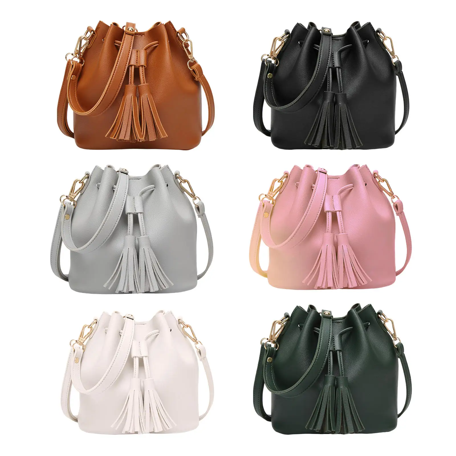 Women\'s Bucket Shoulder Bag Hobo Bag Drawstring Shoulder Handbags Ladies Handbags PU Leather Satchel 2 Way Bag for Winter Female