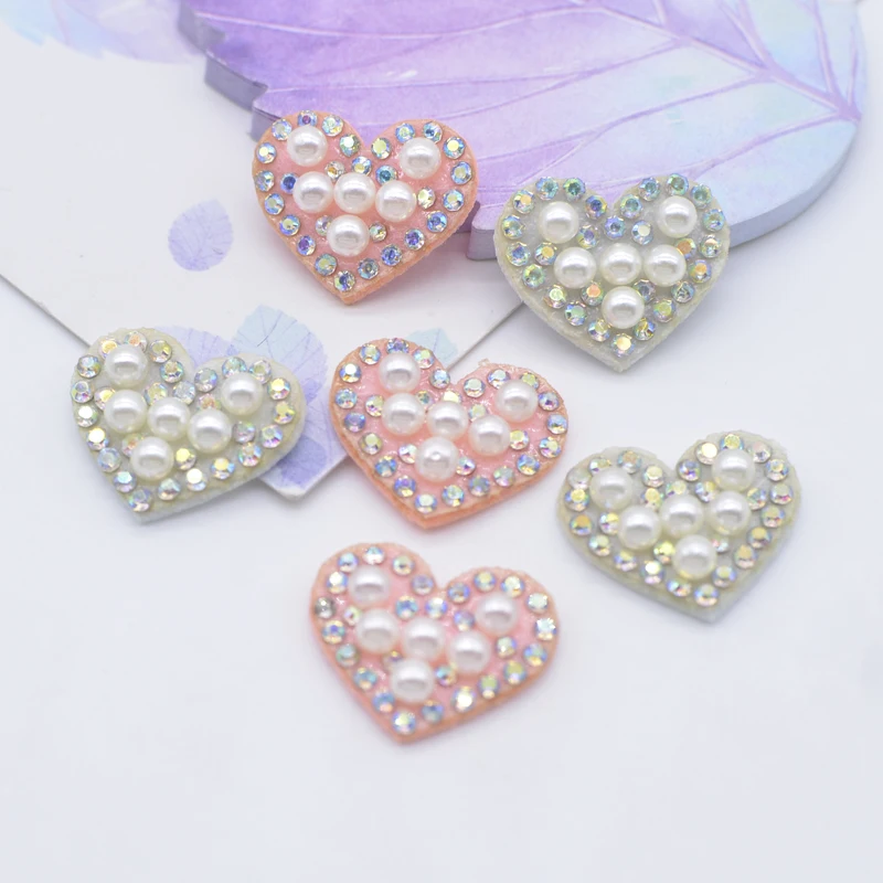 20Pcs Pink & White Cute Heart Sewing on Rhinestone Patch Love Appliquees for Clothing Dress DIY Ornament Headwear Crafts