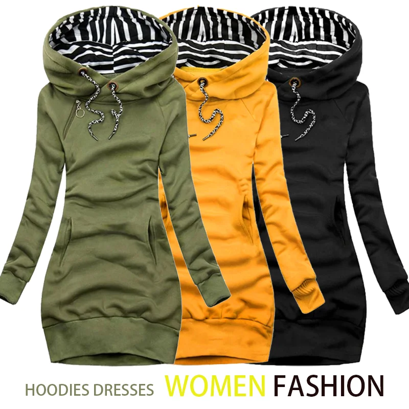 Women Fashion Hooded Sweater Dress Autumn and Winter Long Sleeve Hoodie Dress Slim Fit Pullovers Sweatshirt Dress