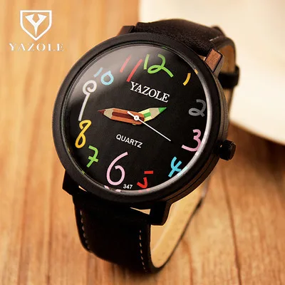 YAZOLE-Reloj grande de cuero para Mujer, pulsera de cuarzo con lápices de colores digitales, a la moda