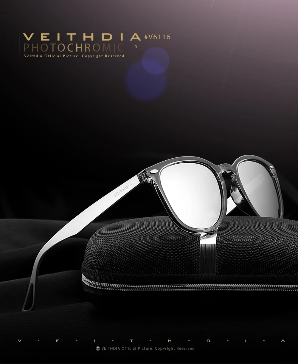 VEITHDIA Marke Sonnenbrille Aluminium + TR90 männer Photochrome Spiegel Sonnenbrille Brillen Vintage Outdoor Brillen Für Frauen 6116 – Detail 2