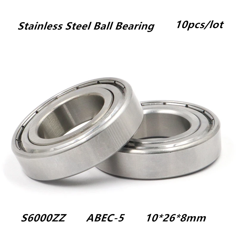 

10pcs/lot S6000ZZ 10x26x8mm Stainless steel bearing Deep Groove Ball bearing ABEC-5 Double metal shielded cover S6000 ZZ 6000ZZ