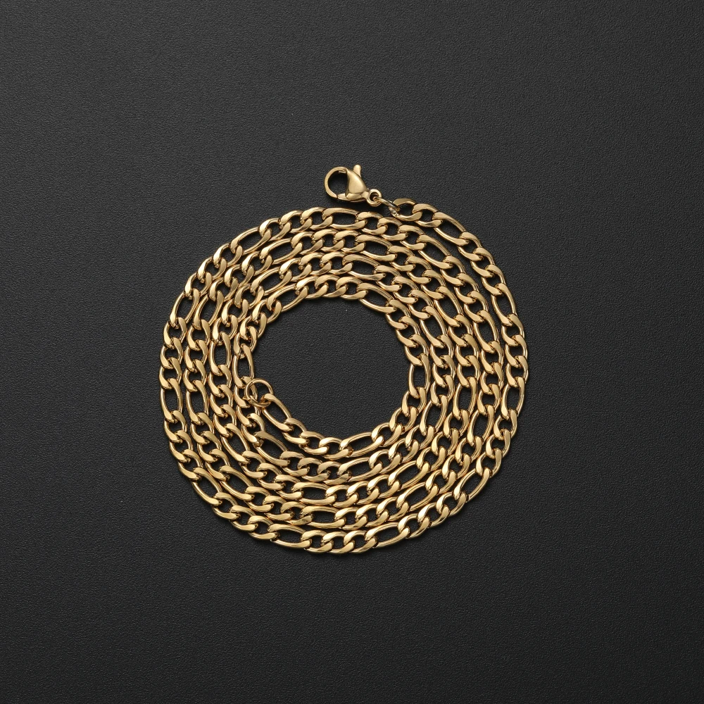 New Width 4MM Stainless Steel Golden Black Chain Necklace Fashion Gift Jewelry For Men and Women Top Quality 50/55/60/70CM