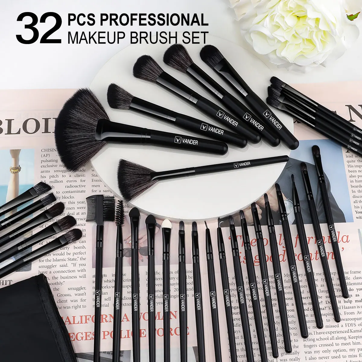 24/32 Pcs Professional Black Makeup Brushes Foundation Eyeshadows Lipsticks Powder Premium Make Up Brushes Tools With Bag