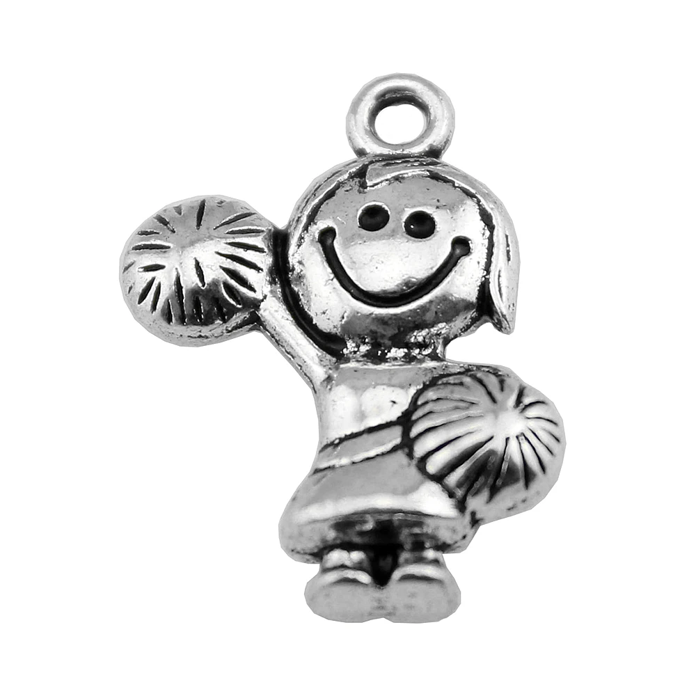 

60pcs 22x15mm Girl Cheerleaders Charms Wholesale Antique Silver Color Charms Wholesale Jewelry Findings For Jewelry Making