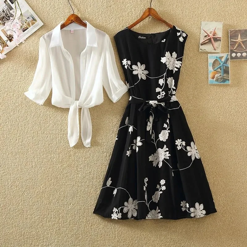 Women 2 piece sets outfits summer 2024 korean trend two piece set dress set Fashion elegant floral DressesNew in matching sets