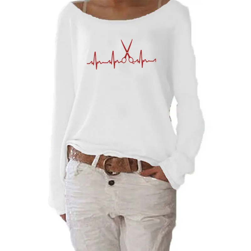 New Heartbeat Hairdresser Women Cotton Casual T-shirt Barber Tees Long Sleeve O-neck Women's Clothing t shirt