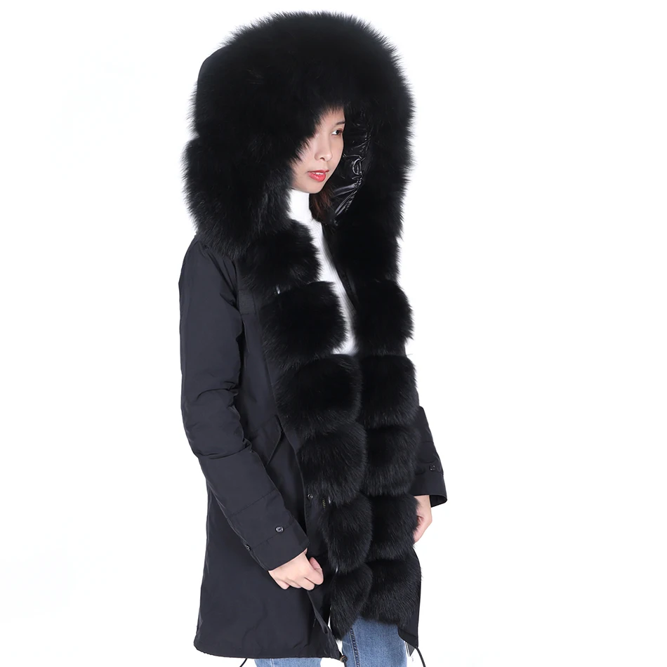 MMK fashion warm winter coat ladies real fur coat natural real fox fur collar loose long parka coat fur coat detachable