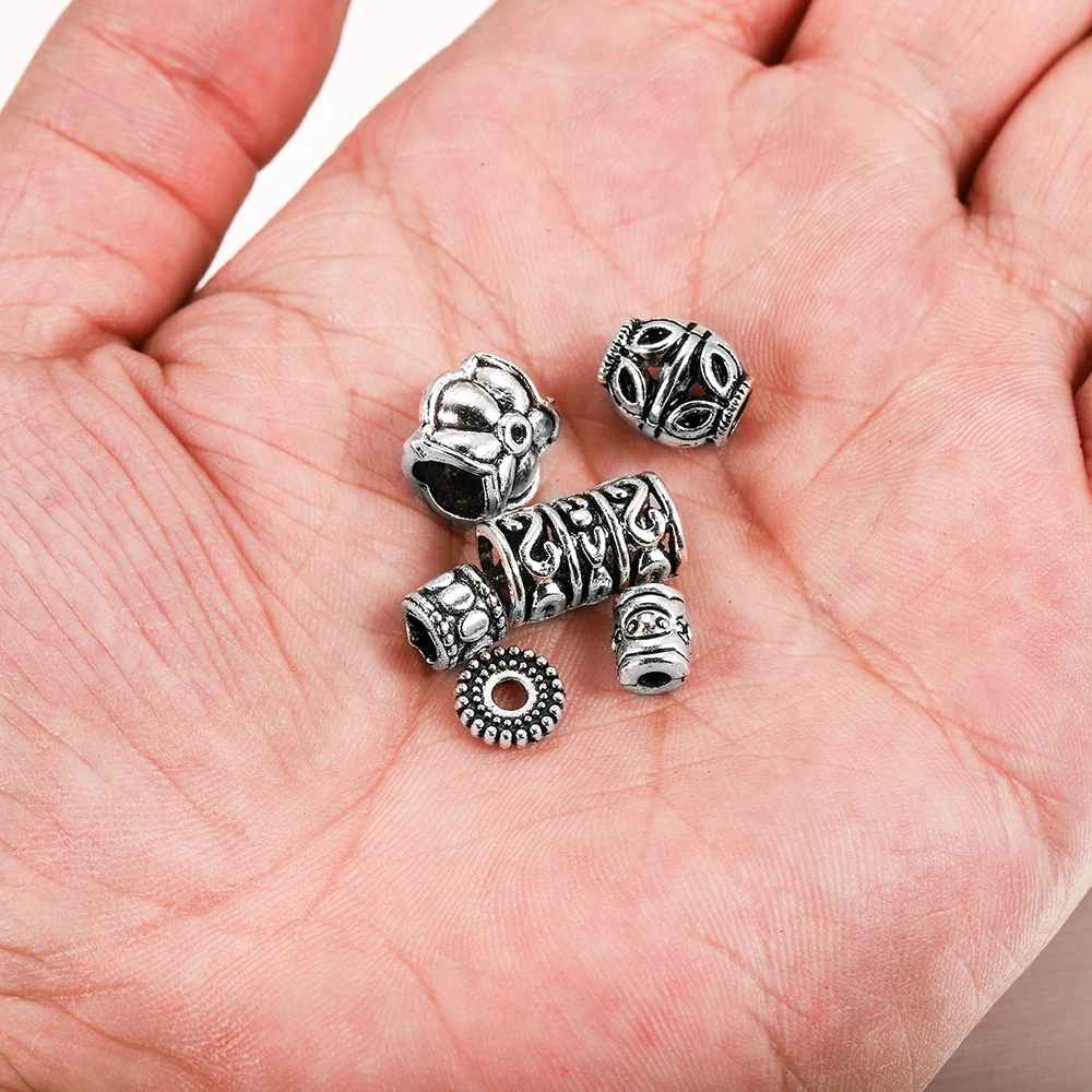 20pcs Tibetan Antique Big Hole Spacer Beads Tube Metal Loose Beads for Jewelry Finding DIY Necklace Bracelet Accessories