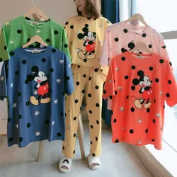 Pajamas Mickey Dot Summer Milk Silk Mickey Mouse Disney Pajamas Women's Short Sleeve Trousers Cartoon Loose Home Service