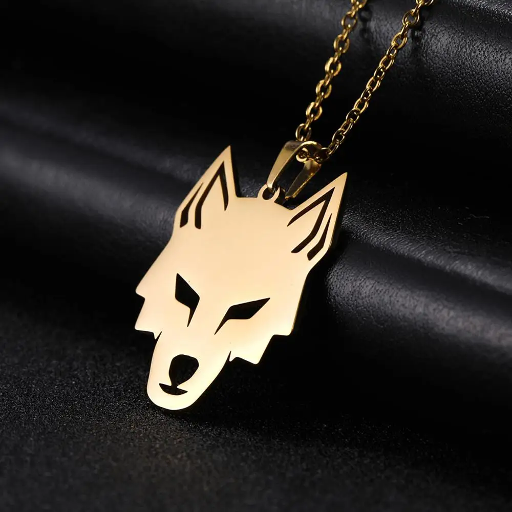 Skyrim Lone Howl Wolf Animal Pendant Necklace Men Women Amulet Stainless Steel Gold Color Adjustable Chain Necklaces Jewelry