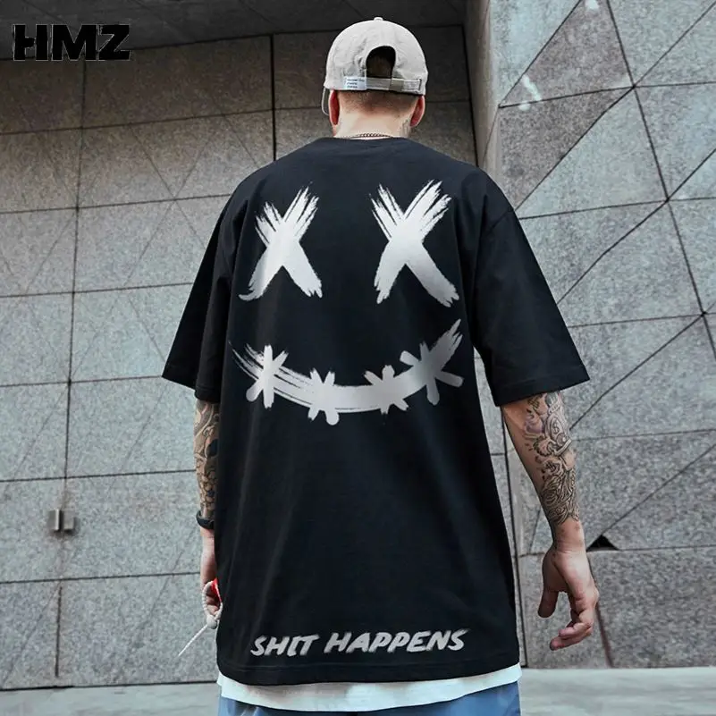 HMZ Men Cool Summer Loose MenT Shirt Casual Short Sleeve Print Tshirt Streetwear Black T-Shirt Tops Oversized Tee Shirt for Men