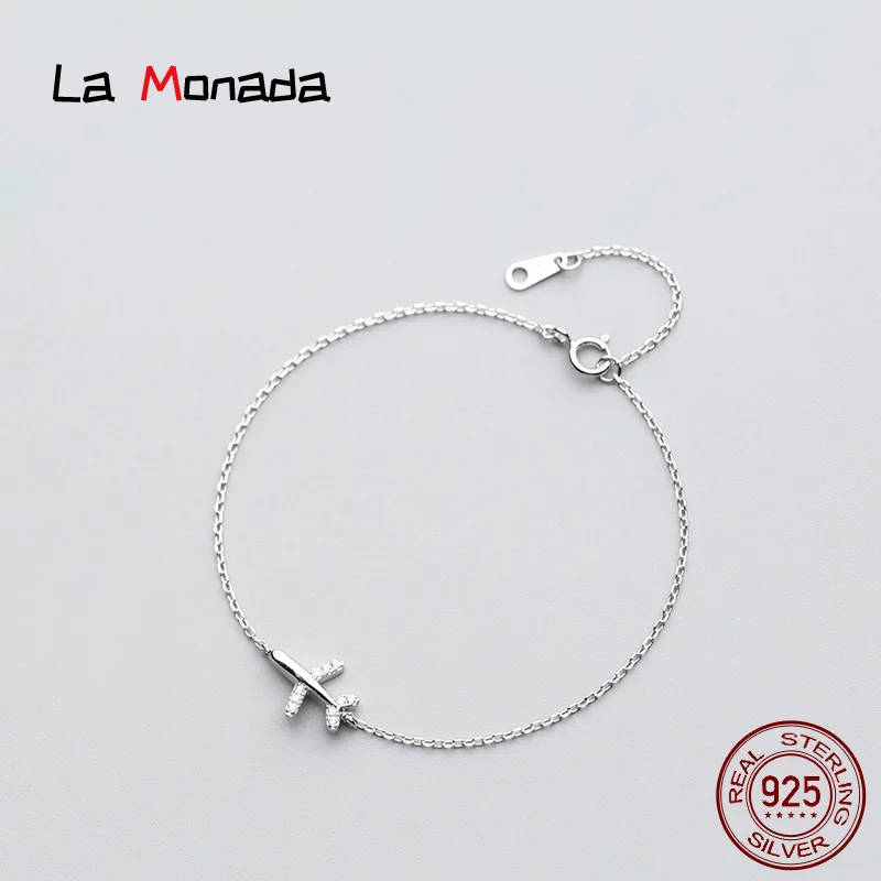 15.5cm-18cm Silver Bracelet For Women Aircraft Airplane Silver 925 Jewelry Fashion Chain Bracelets Female Girls Korean