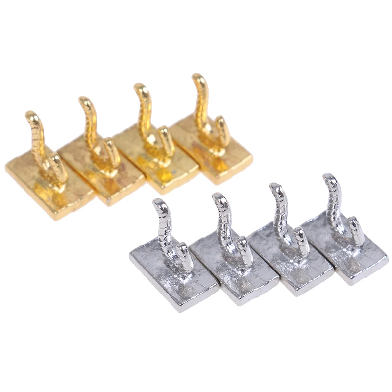 4Pcs 1:12 Dollhouse Miniature Clothes Coat Hook Rack Metal Wall Hanger Dollhouse Bathroom Accessories