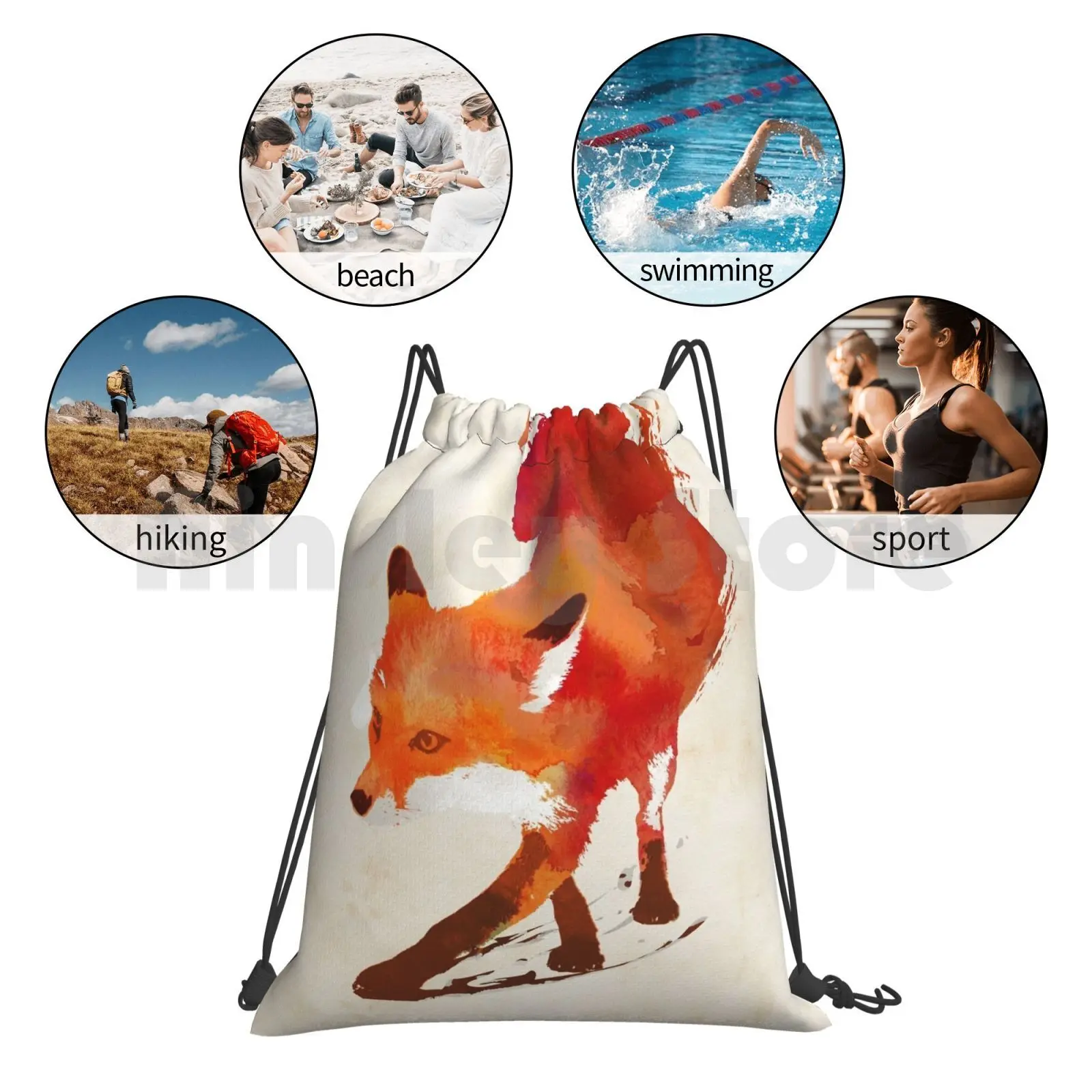 Vulpes Vulpes Backpack Drawstring Bags Gym Bag Waterproof Fox Watercolor Nature