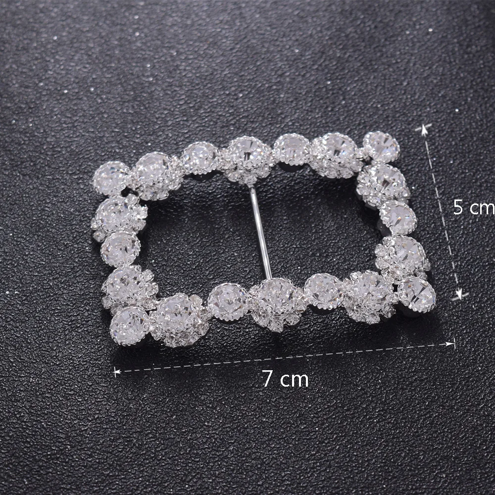 2pcs 5*7cm Rectangle shoes buckle with rhinestone glass wedding dress belt decoration clear stone applique for sewing hair