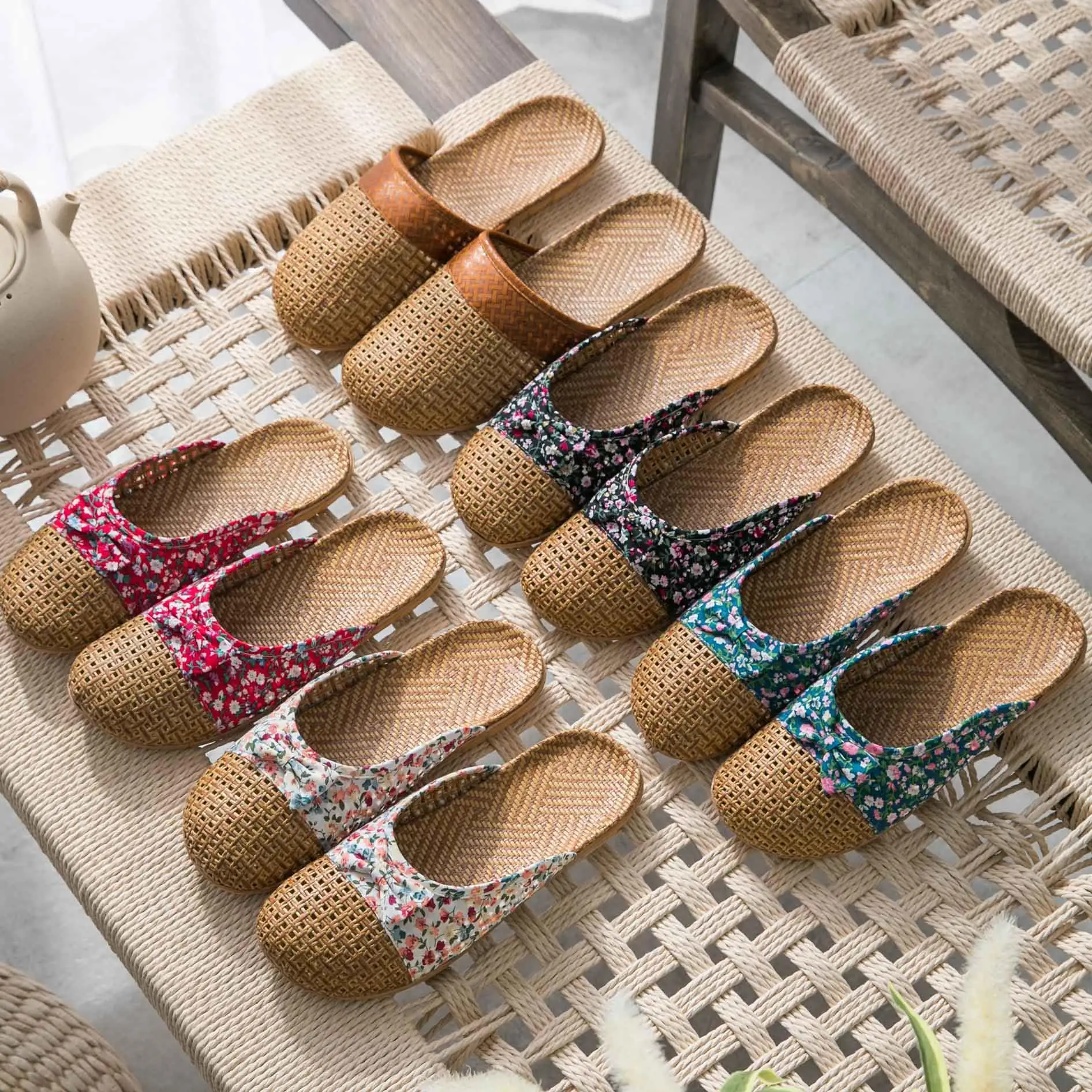Linen slippers women\'s home rattan weaving office non slip floor straw mat Baotou sandals men\'s and women\'s slippers