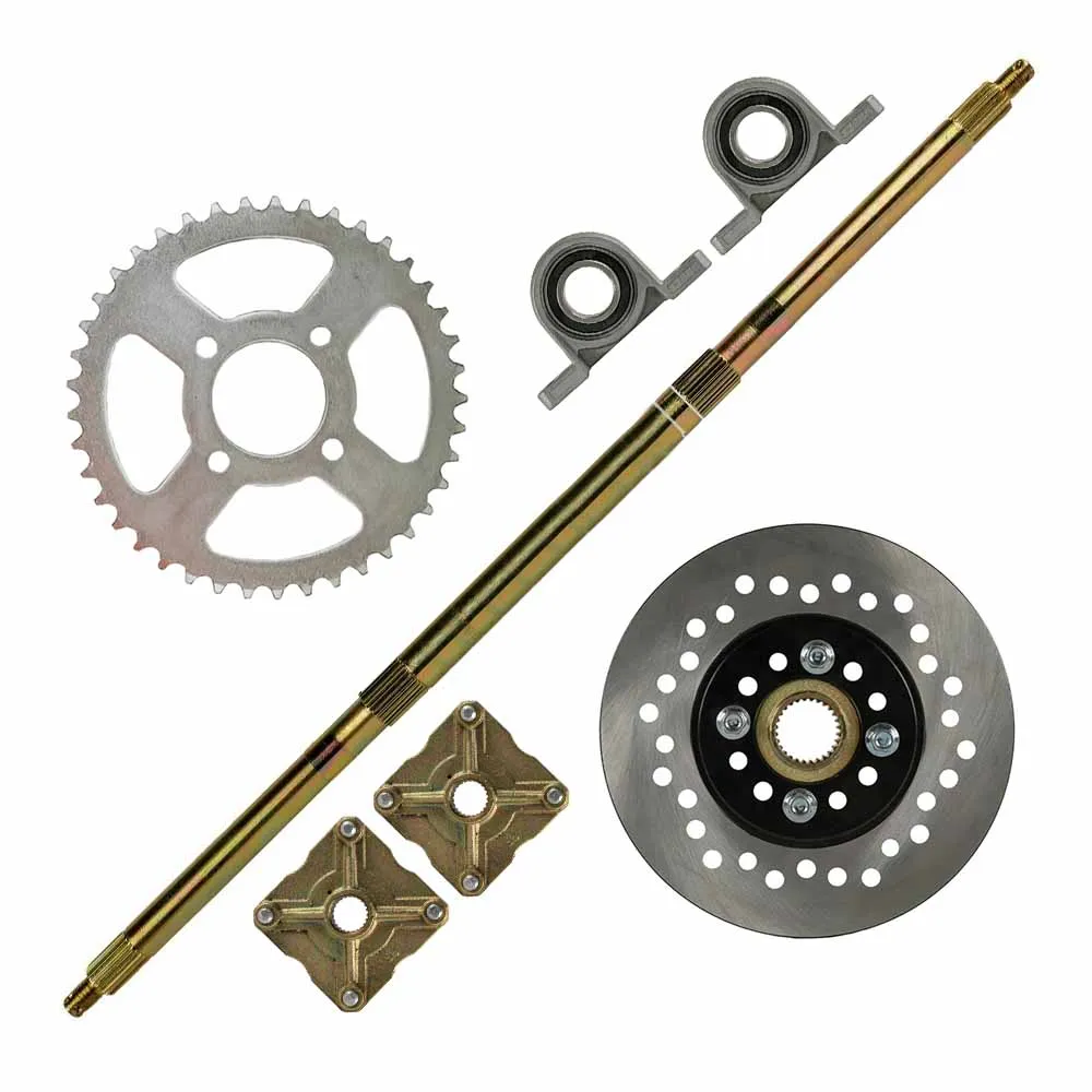 

815mm 1.2"x 32" Rear Live Axle Shaft W/ Wheel Hub Brake Rotor Sprocket + Pair of pillow blocks For ATV Go Kart DIY Refit