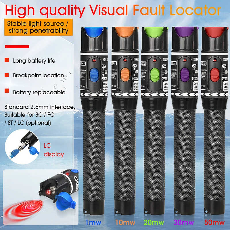 2021 New Design Red Laser Pen 50mW VFL Visual Fault Locator Fiber Optic Cable Tester 10-50Km Range AUA H50 5KM ~ 10/20/30/50MW