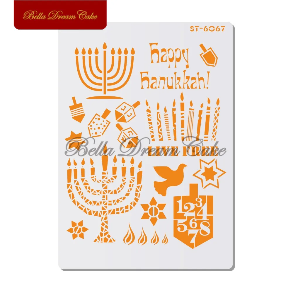 Candle Happy Hanukkah Cake Stencil PET Wall Stencils for Painting Home Decor Cake Tool DIY Scrapbooking Drawing Stencil Template