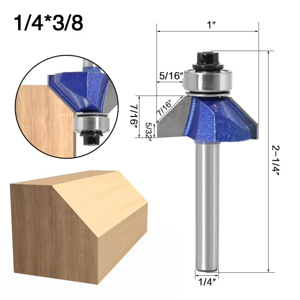 1pc 1/4 Shank 45 Degree Chamfer Router Bit The high quality Edge Forming Bevel Woodworking Milling Cutter for Wood Bits