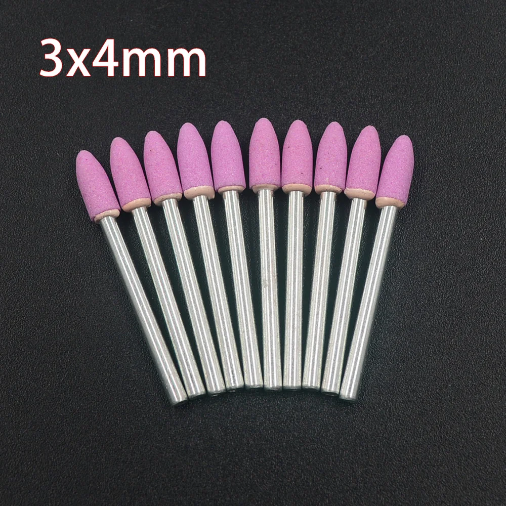 10PCS/lot 3*4mm Abrasive Mounted Stone Dremel Accessories Grinding Stone Wheel Head For Dremel Rotary tools Bullet-shape Pink