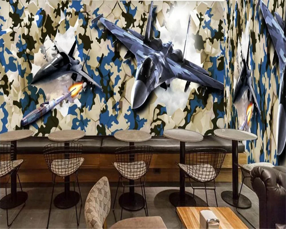 Custom mural wallpaper 3D airplane breaks the wall into the bar restaurant children's room background wall