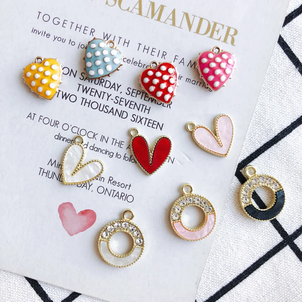 

DIY Jewelry Findings Enamel Alloy Charms Ornament Accessories Oil Drop Polka Dots Heart Circle Round Necklace Earring Pendants