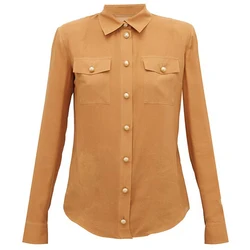 HIGH STREET New Fashion 2024 Designer Blouse Shirt Women's Long Sleeve Lion Buttons Pockets Blouse Shirt Top