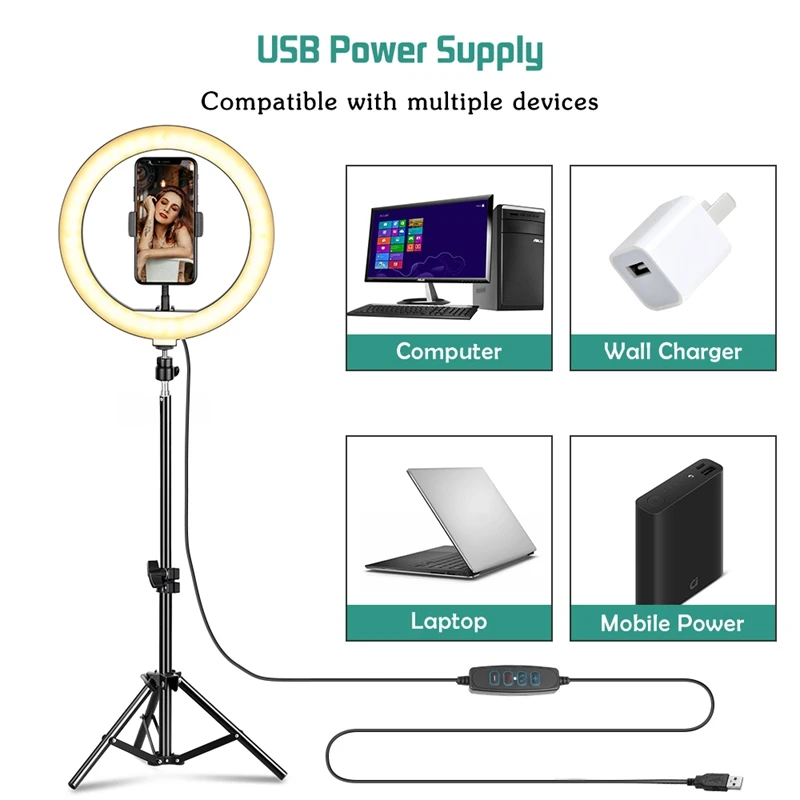 SH 10 inch LED Photography Lighting Ring Light With Tripod Selfie Fill Lamp USB Charge Dimmable For Youtube Photo Studio Makeup