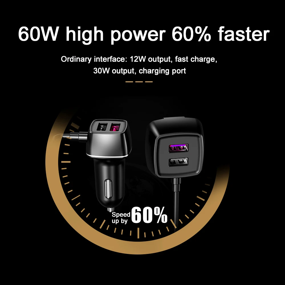 Converter Power Adapter Extension 4 Ports 60W 12V-24V Car USB Chargers 3.0 Auto Cigar Lighter To USB Chargers Socket