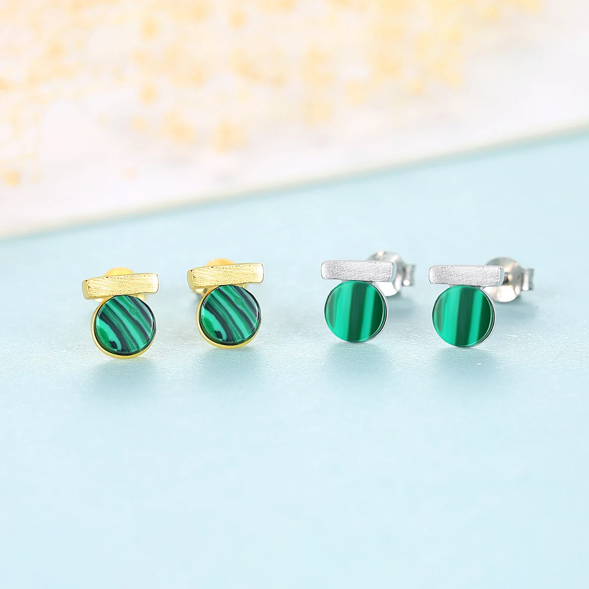 PAG&MAG New Fashion Natural Round Malachite Stud Earrings Real 925 Sterling Silver Fine Jewelry For Women Christmas Gifts