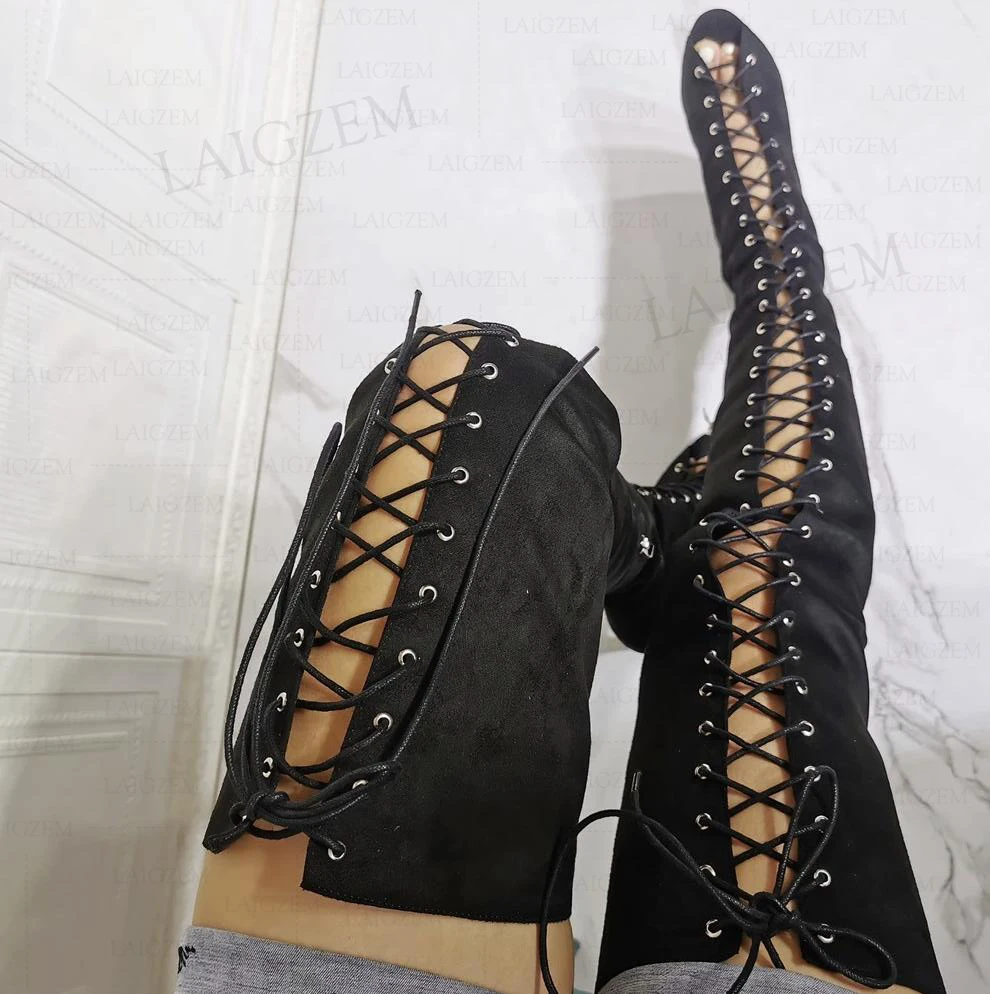 SEIIHEM damskie buty do kolan sztuczny zamsz Peep Toe buty na cienkich wysokich obcasach szerokie buty przyjazne łydki buty kobieta duży rozmiar 41