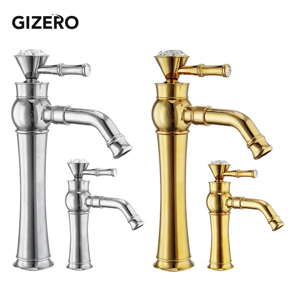 Golden Faucet Crystal Handle Basin Sink Mixer Deck Mount Swivel Spout Bathroom Hot Cold Water Tap Torneiras Banheiro ZR606