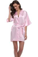 plain Satin Robes pink white purple silver Short blank Kimono bathrobe Women's Simplicity Pajamas Wedding Party robes