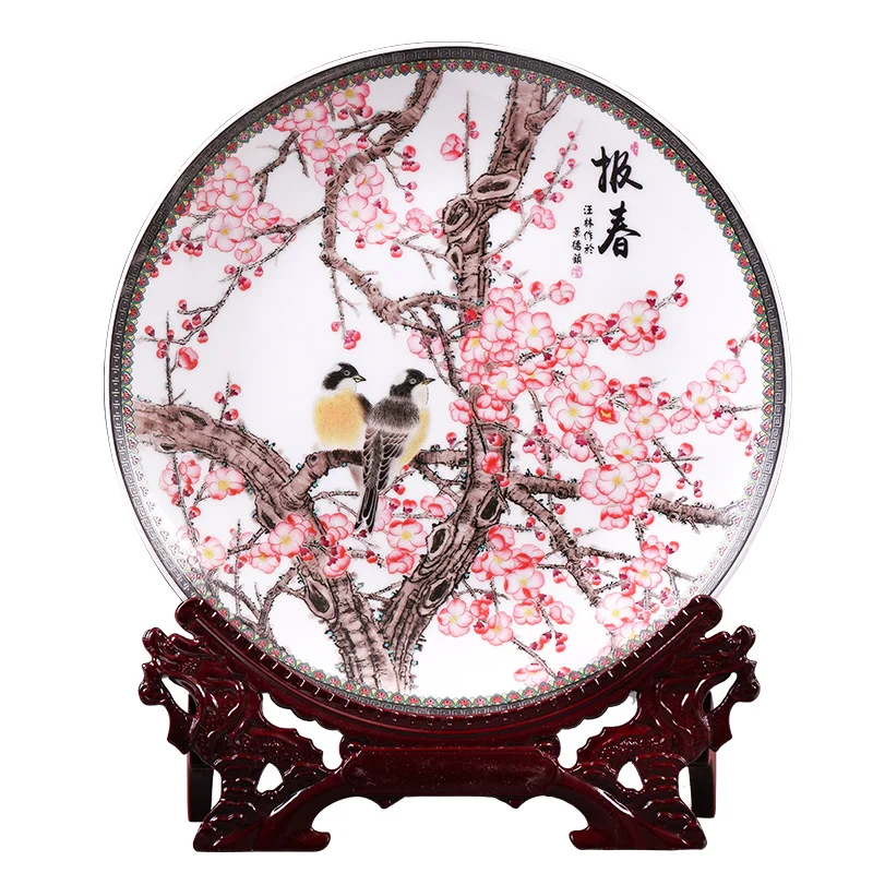 

Jingdezhen Ceramic hanging plate decoration plum flower plate Chinese living room wine cabinet bogujia home decoration