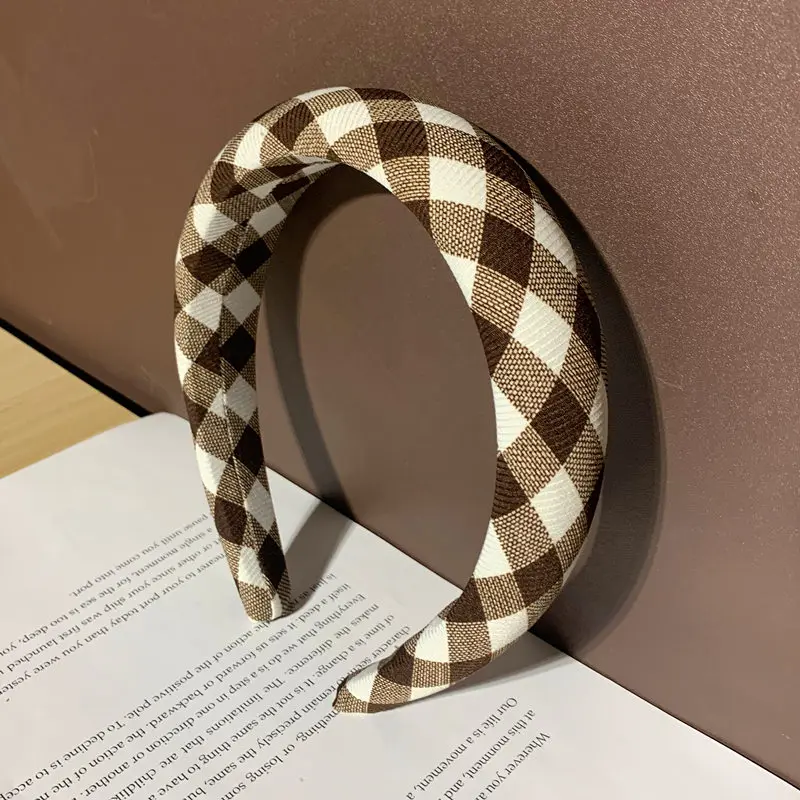 Fabric Plaid Sponge Hairband Colored Headband  for Women Girls Hair Accessories