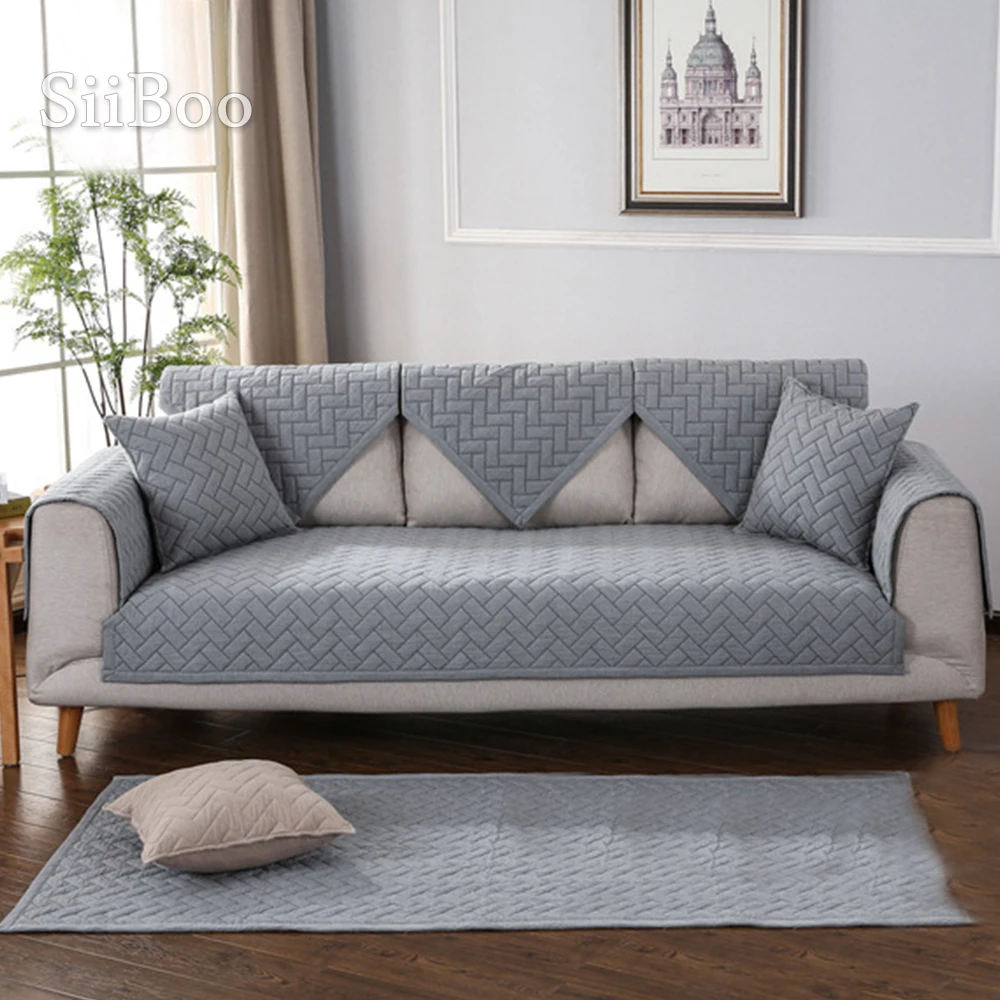 Modern style grey quilted sofa slipcovers cotton sectional sofa cover fundas de sofa couch covers cama for living room SP4886