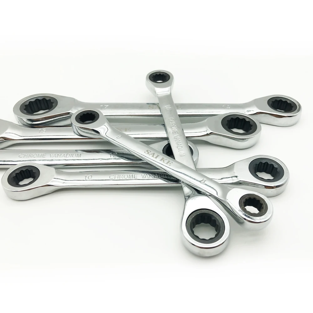 1 PC Full-Polish mewtric Ratcheting Wrench Set Double Box Design with 72-Tooth Gear and Off-Corner Loading