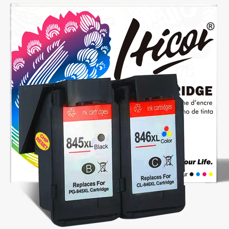 Hicor Remanufactured Ink Cartridge PG845 Black CL846 Color for MG3080 MG2980 MG2580S MG2400 TS318 MX498 TR4580 iP2880S TS308