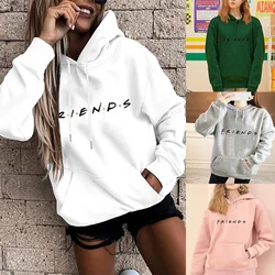 Sudadera con capucha para mujer, Jersey holgado de manga larga con bolsillo grande, estampado gráfico de amigos, Tops deportivos de moda, Base Harajuku