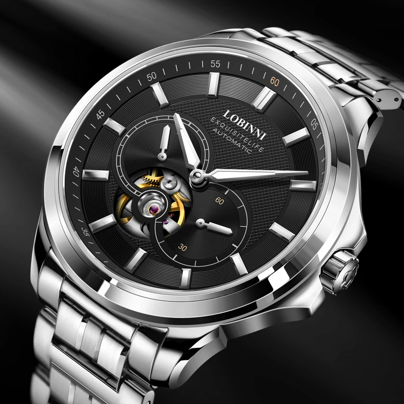 Japan MIYOTA Luxury Brand LOBINNI Automatic Mechanical Men\'s Waterproof Steel Wristwatches Fashion Design Male Watches