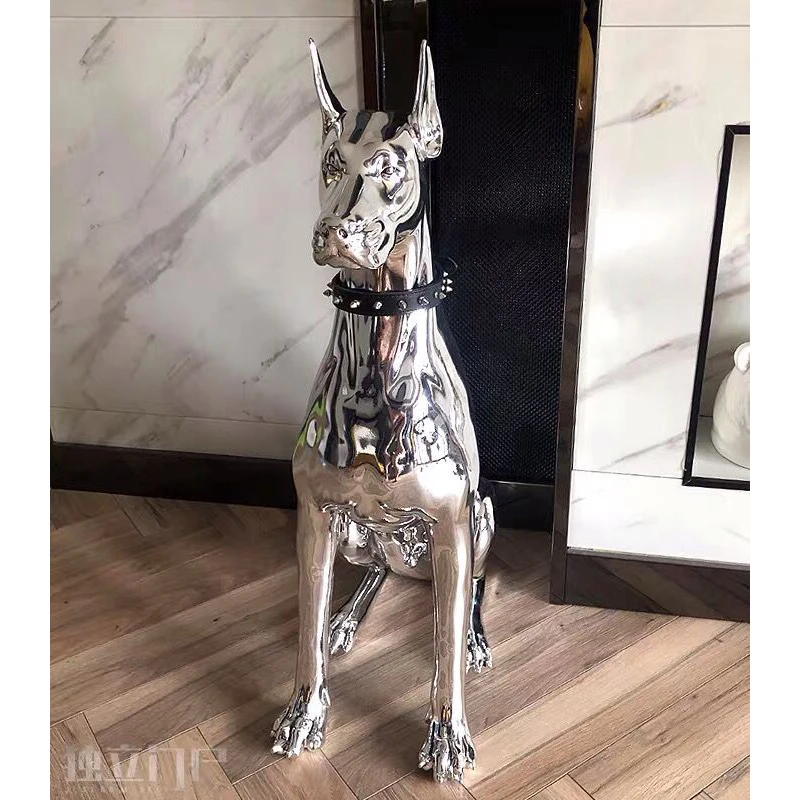 Imagem -02 - Escultura de Cão de Resina Galvanizada Grandes Enfeites de Pouso Decoração de Sala de Estar Estátuas Criativas de Estilo Europeu Decoração de Casa